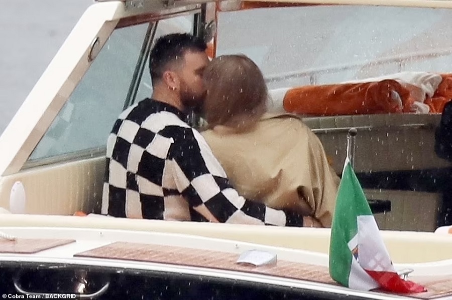 Taylor Swift and Travis Kelce looked smitten as they enjoyed a romantic day on the water during their trip to Lake Como