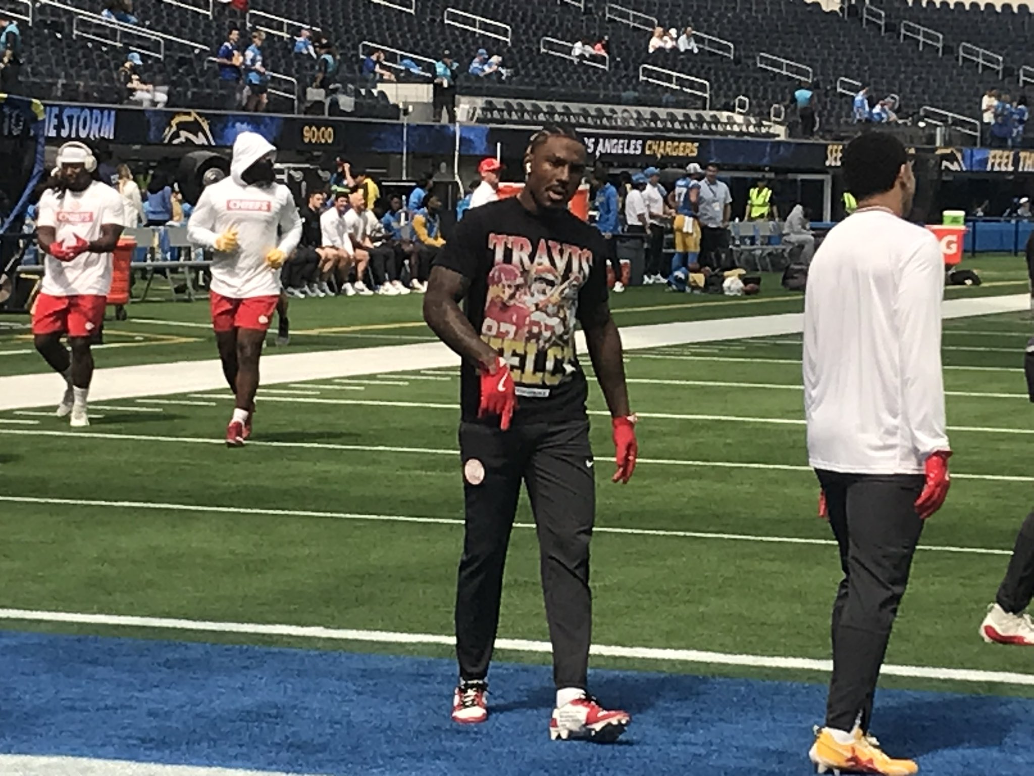 Chiefs wearing Travis Kelce Shirts