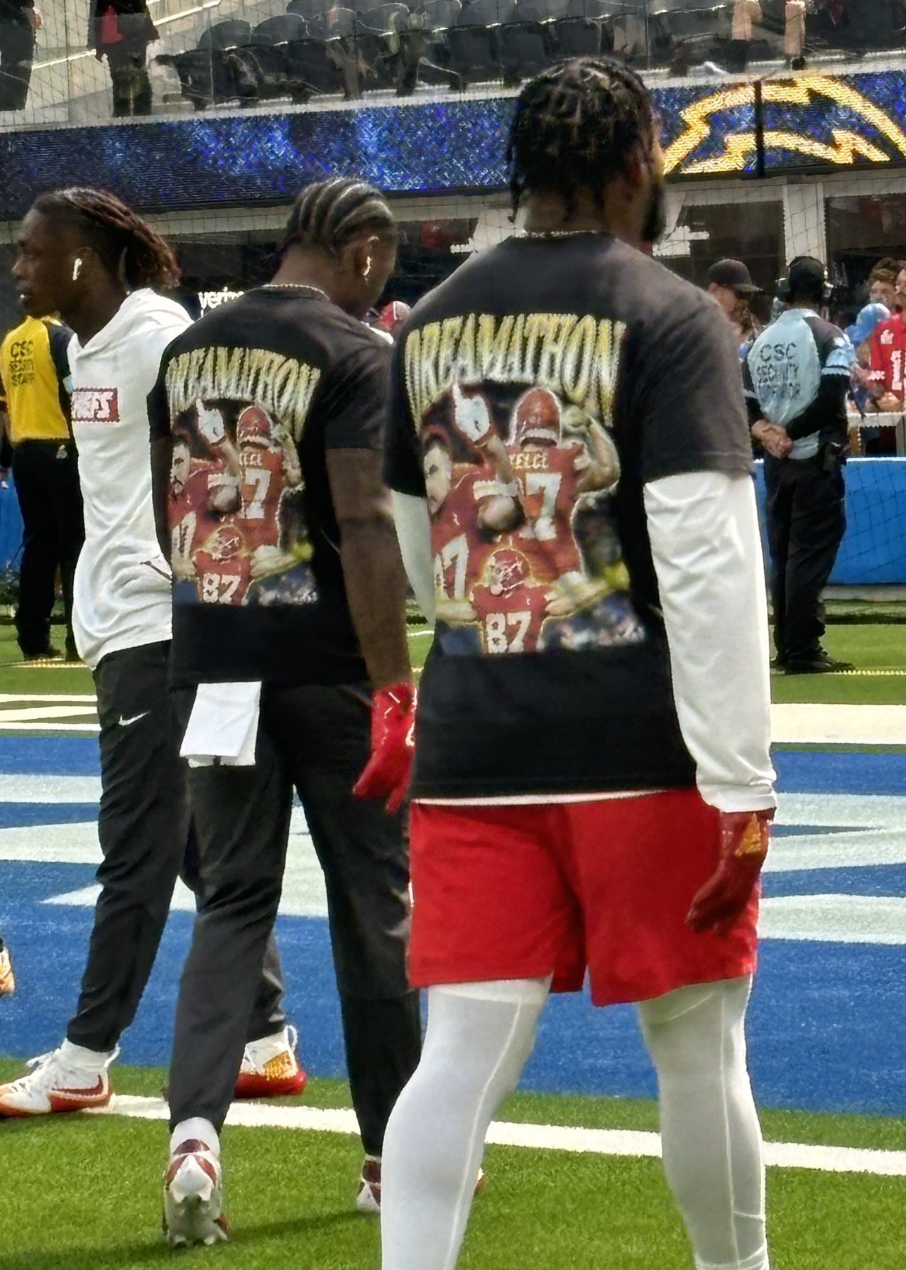 Chiefs wearing Travis Kelce Shirts