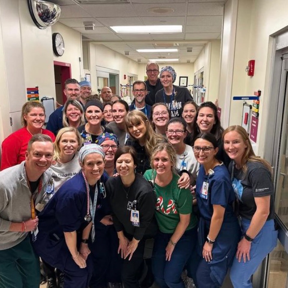 Taylor Swift spent her last day as a 34-year-old giving back to fans in Kansas City, stopping by a hospital and visiting with young patients on Thursday