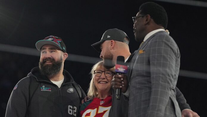 Travis Kelce and Jason Kelce and Mother