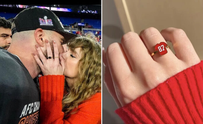 Travis Kelce and Taylor Swift with Ring