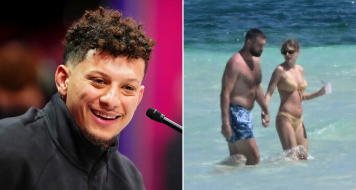 Patrick Mahomes and Travis Kelce and Taylor Swift