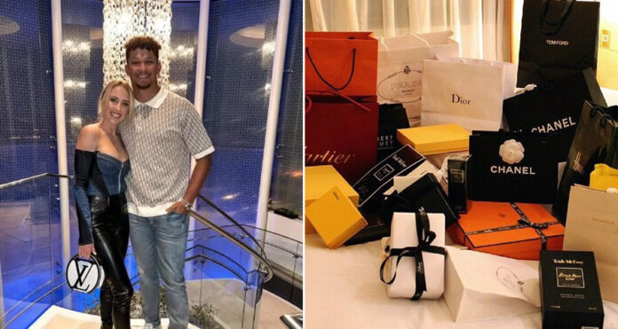 Patrick and Brittany Mahomes with Louis Vuitton Bag