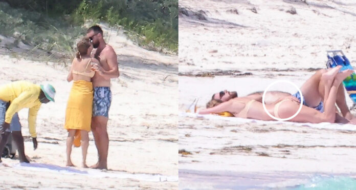 Travis Kelce and Taylor Swift Kissing at the beach