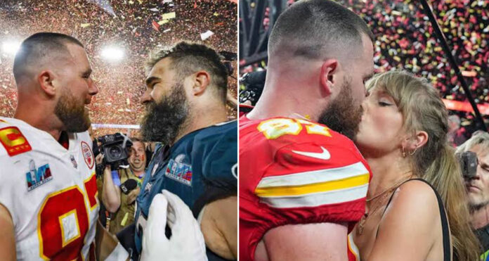 Travis Kelce and Taylor Swift and Jason Kelce