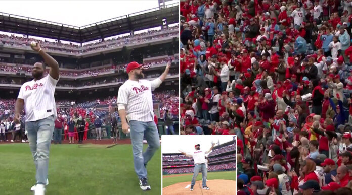 Jason as he and Fletcher Cox threw out the first pitch on Phillies opening day