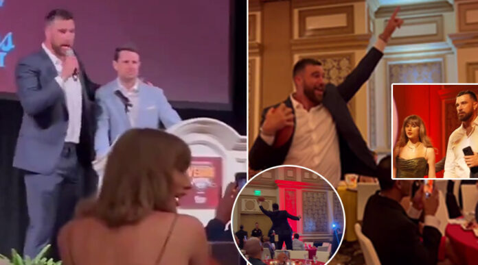 Travis Kelce catches ball at the Mahomies Foundation Gala last night