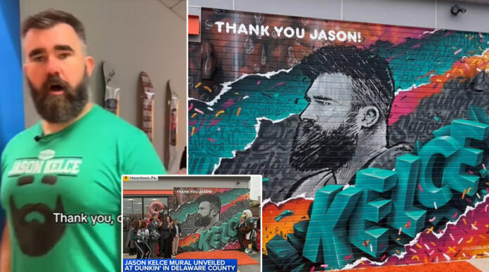 Eagles fans paying tribute to Jason Kelce’s legendary football career with this beautiful mural in the local suburbs