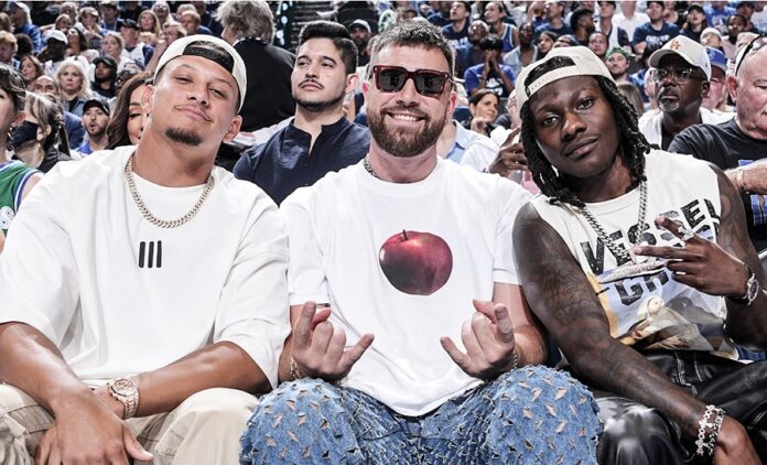 Patrick Mahomes, Travis Kelce and Hollywood Brown are in the building for Minnesota Timberwolves-Dallas Mavericks