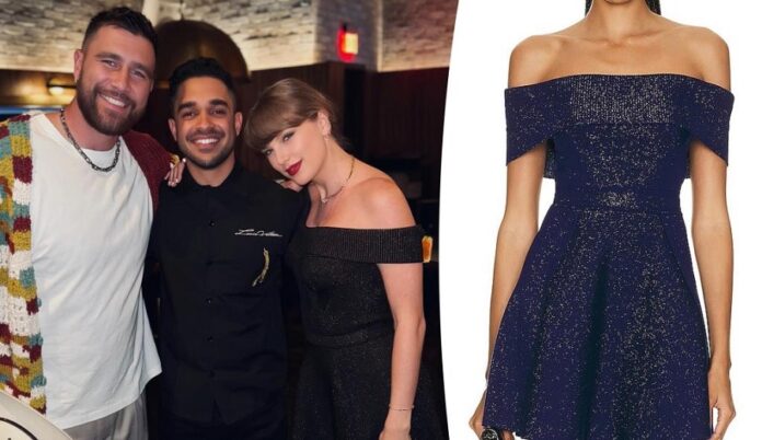 Taylor Swift shimmers in $3K off-the-shoulder Alaïa dress for Vegas dinner date with Travis Kelce