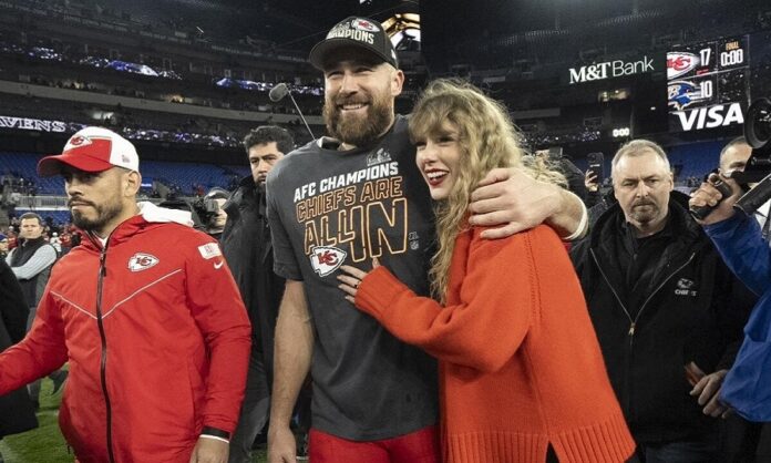 Travis Kelce and Taylor Swift at AFC Championship