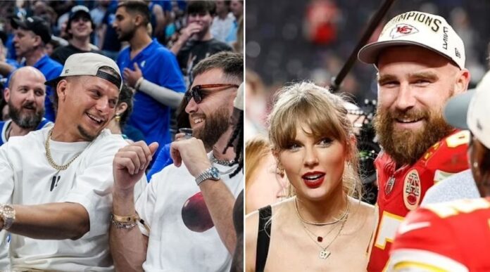Patrick Mahomes and Travis Kelce and Taylor Swift