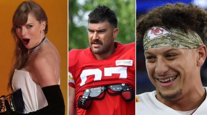 Taylor Swift and Travis Kelce and Patrick Mahomes