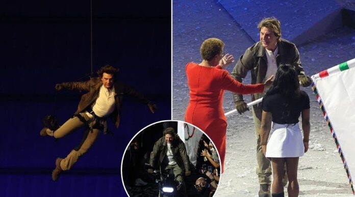 Tom Cruise Rappels Down to Escort the Olympics Flag