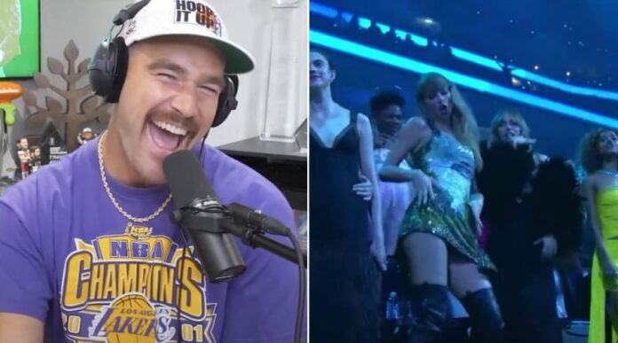 Travis Kelce reacts to Taylor Swift at the VMAs