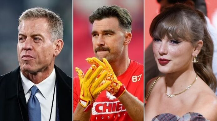 Troy Aikman and Travis Kelce and Taylor Swift