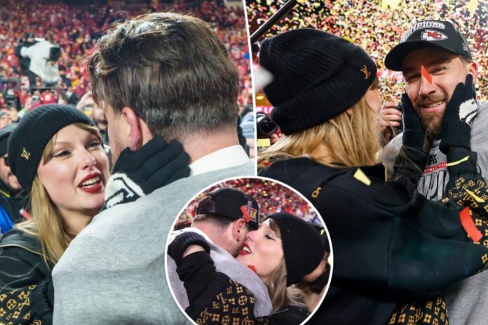 Taylor Swift and Travis Kelce Celebrates the Chiefs AFC Win