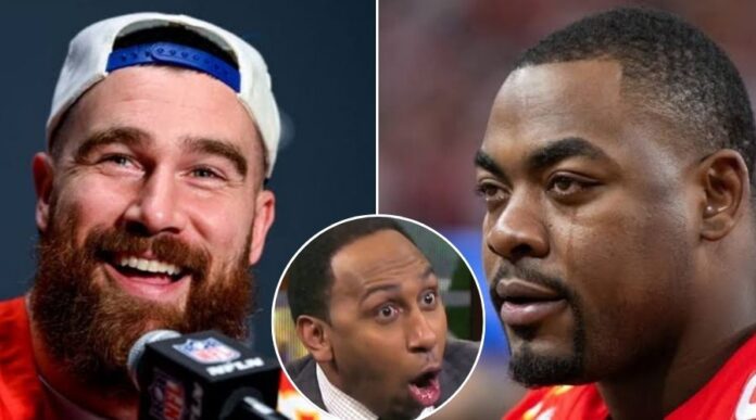 Travis Kelce, Chris Jones and Stephen A. Smith