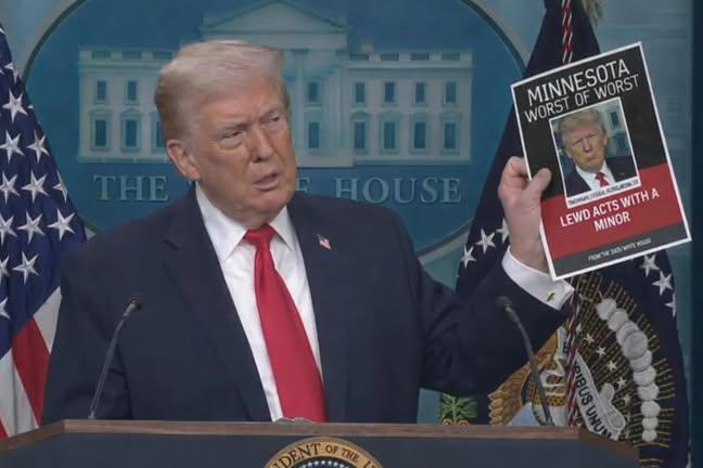 At a press conference, Trump held up a photo of someone he called “the worst of the worst.” What stunned onlookers, however, was that the image appeared to be of Trump himself.