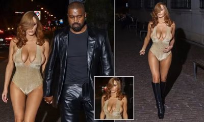 Kanye West’s wife Bianca Censori puts on eye-popping display in low-cut sparkly leotard and kinky boots for night out in texas