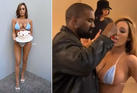 Kanye West feeds wife Bianca Censori a cherry as she almost bursts out of tiny ‘kitten’ bikini on daring new shoot