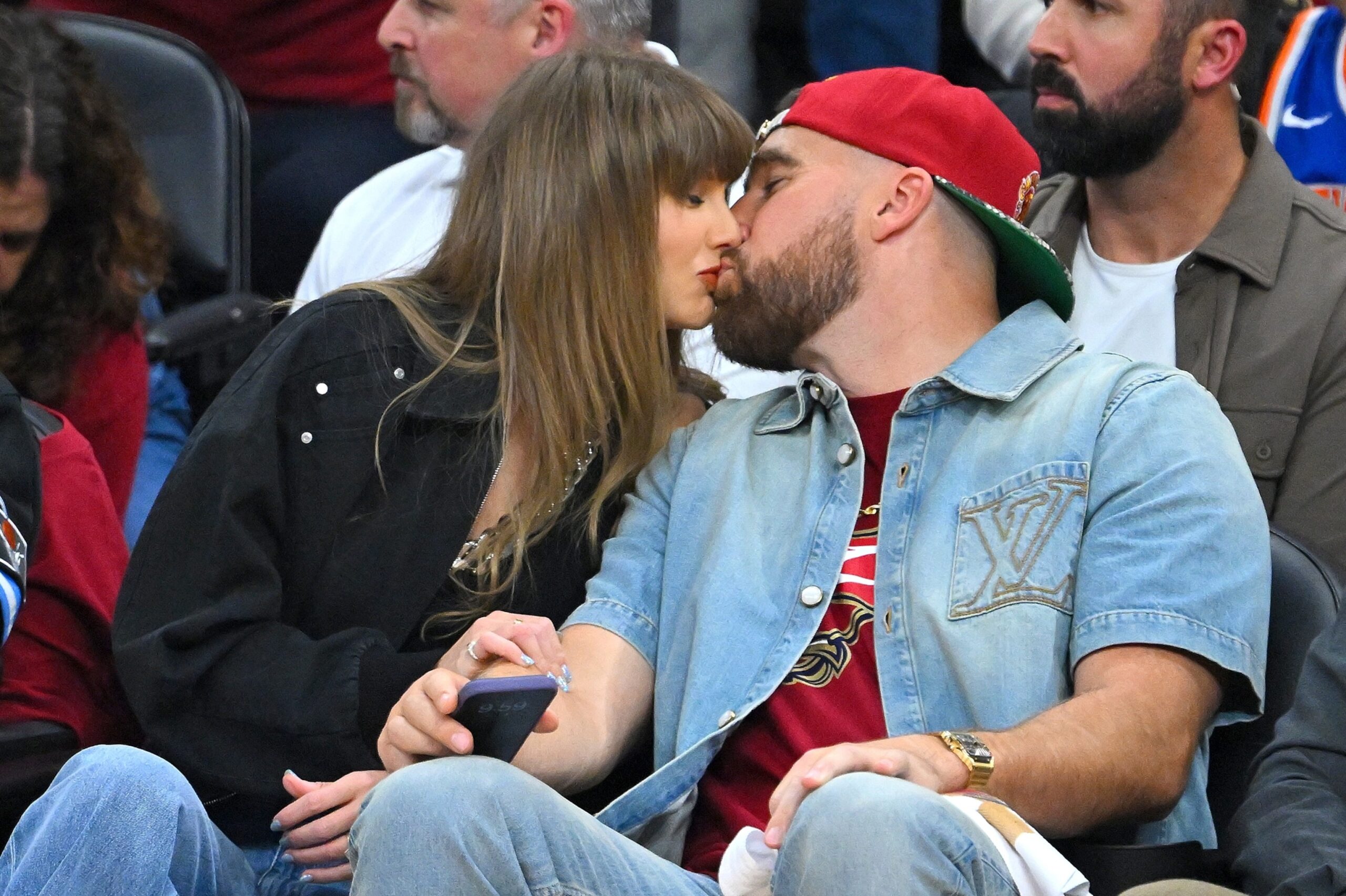 Taylor Swift and Travis Kelce in the house for Game 3 of the Eastern Conference Finals in Cleveland!...