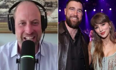 Prince William makes a surprise appearance on Travis Kelce’s podcast hours before Kelce’s wedding to Taylor Swift.