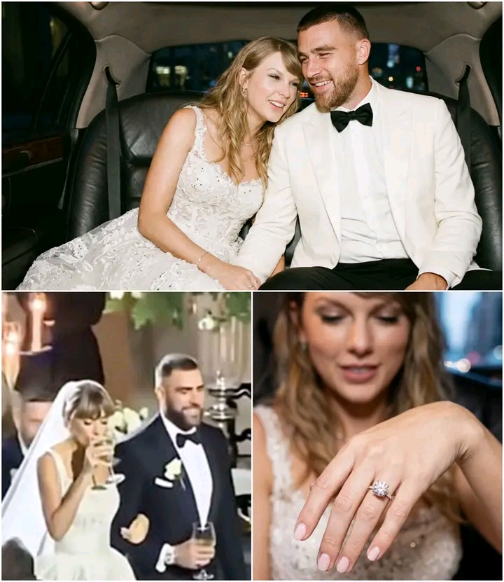 The moment that has instantly captured the attention of fans around the world, Travis Kelce has finally unveiled the first official look at his wife, Taylor Swift, in her stunning custom Dior wedding dress — and the internet cannot stop talking about it. Alongside the breathtaking gown, Swift’s sparkling wedding ring has also become a major highlight, adding an extra layer of excitement to the already magical reveal.