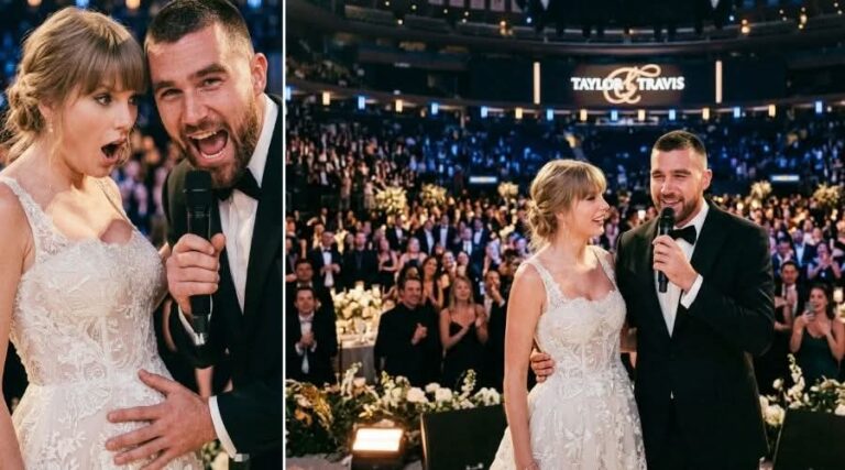First Raw Footage Inside the MSG Wedding as Travis Kelce Stuns Guests with a Shocking Announcement While Bringing Out His Wife Taylor Swift, Dropping an Early Retirement Bombshell – but the Moment That Sparked a Massive Uproar Was When Travis Suddenly Opened Taylor’s Wedding Outfit and Shouted “We’re Having a Baby!” Revealing the Gender and Name… See Unseen Clip