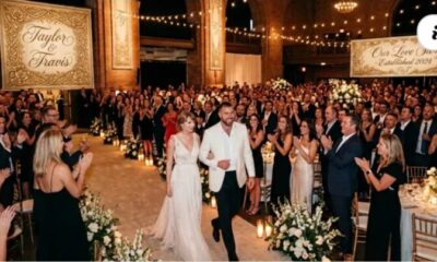 First Glimpse of the Moment Travis Kelce and Taylor Swift Stun in Pure White as They Walk Into MSG Hall for Their Wedding Rehearsal Dinner and Receive a Standing Ovation from Family, Friends, and A-List Celebrities… See Never-Before-Seen Photo