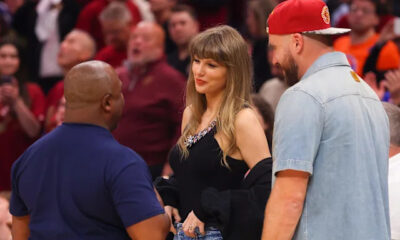 Travis Kelce brought his fiancé Taylor Swift to game three of the Eastern Conference Finals between the Cavaliers and Knicks — Taylor stopped on her way out to pose with a young fan...
