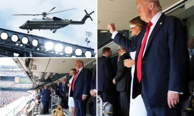 THERE HE IS! President Trump has EMERGED at Metlife Stadium for the World Cup in front of 90,000 FANS He's seated with First Lady Melania and FIFA President Gianni Infantino...