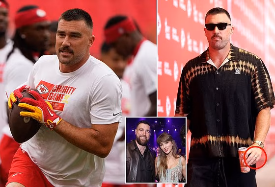 Travis Kelce flashes his wedding ring as he arrives for first Chiefs game tonight since marrying Taylor Swift... but his new wife is not spotted in the stands...