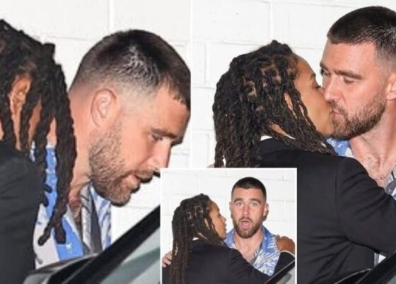 Travis Kelce caught kissing mystery woman at his bachelor party at bird street _ The identify of the woman has been confirmed as Taylor Swift best see more...